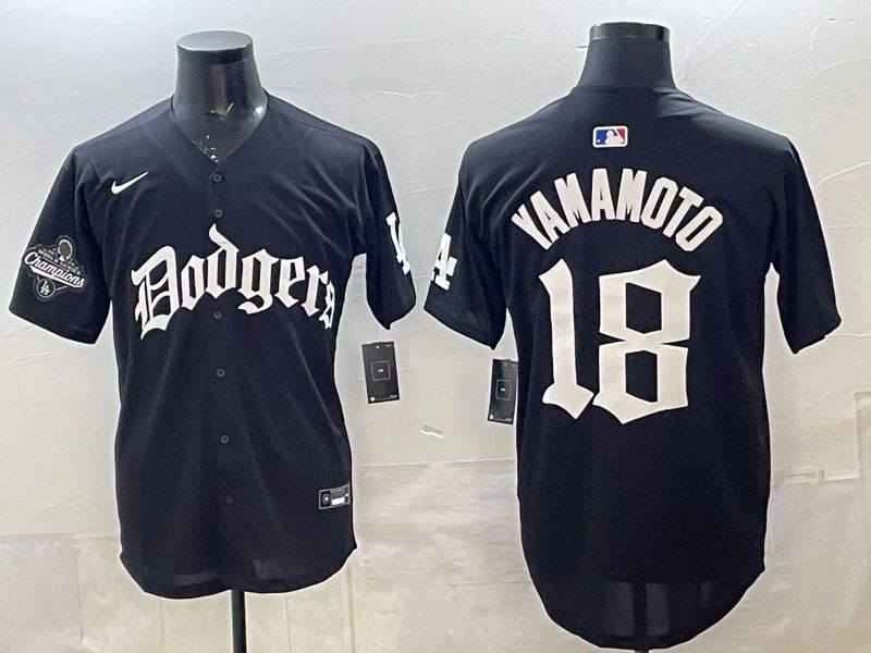 Men 2026 Nike Los Angeles Dodgers #18 Yamamoto Black Game MLB Jersey 06